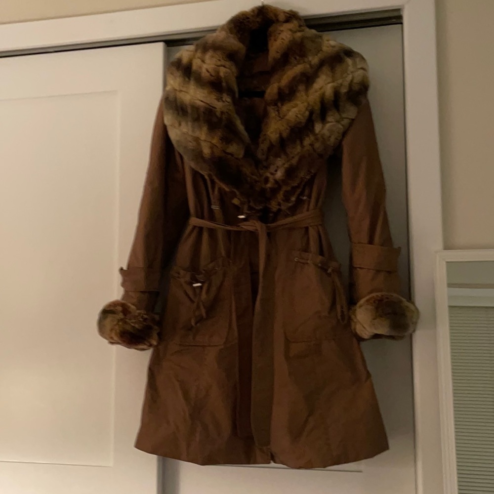 Jessica Wilde sz xs rabbit fur trim lined coat